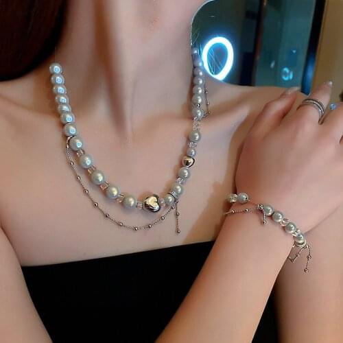 European and American Love Pearl Necklaces Female Temperament Rhinestone Chain Bracelets Student Patry Jewelry for Women Gifts