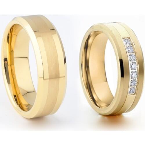 Classic Golden Lovers Alliances Mens And Womens Tungsten Carbide Rings Beveled Comfort Fit Wedding Band Couple Ring 6mm/8mm