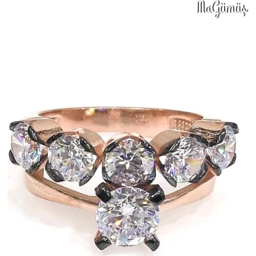 Engagement Five Stone Diamond Montür Silver Ring