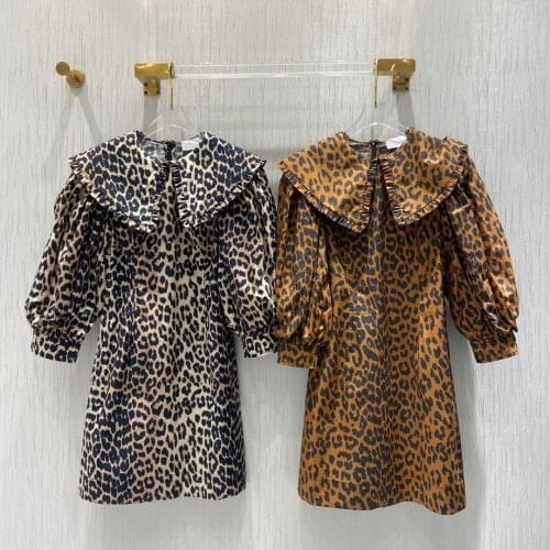 2021 Spring Summer Collection 100% Cotton High Quality Niche Luxury Design Puff Sleeve Sexy Animal Print Mini Dress