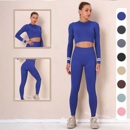 2pcs Seamless Yoga Set for Women Fitness Gym Clothing Sports Suits Workout Sportswear Push Up Leggings Zipper Crop Top Tracksuit
