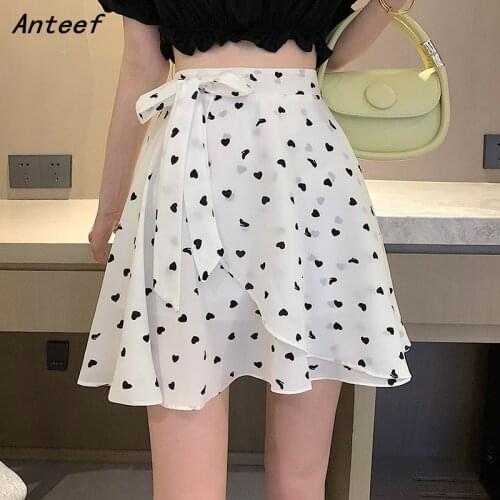 Korean fashion black vintage print high waist summer casual loose for woman mini skirts womens 2021 skirt clothes