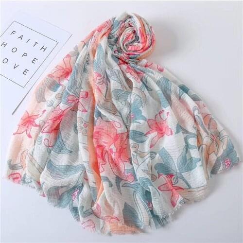 LMLAVEN printed crinkle hijab cotton scarf flower scarves women muslim hijab big size shawl long pashmina 180*85cm