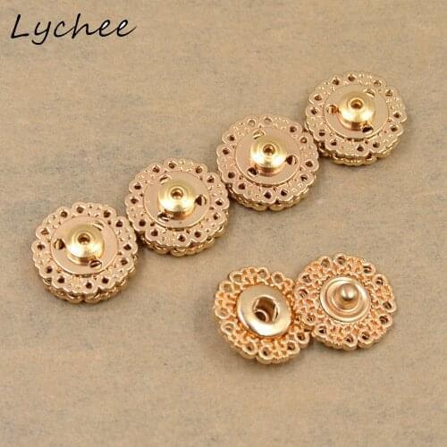Lychee 5pcs 21mm Round Flower Shape Hollow Metal Snap Button For Women DIY Craft Clothes Home Decoration Buttons