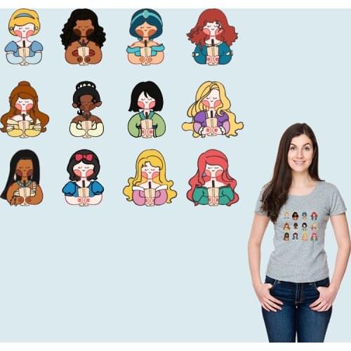 Cute princess girls Little patterns Thermal Stickers Washable Heat Transfer PVC Patch for clothing Stickers on Clothes