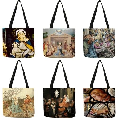 Fashion Womens Handbag 2021 Oil Painting Bible Story Angles Thearchy Print Reusable Shopping Bag Large Tote B13223