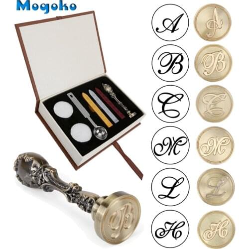 Mogoko Wax Seal Stamps Classic Vintage Style Brass Color Antique Alphabet Initial Letter Sealing Wax Stamp Set