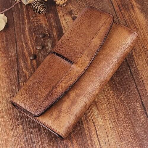 Vintage leather wallet, mens zipper wallet, buckle leather trendy wallet