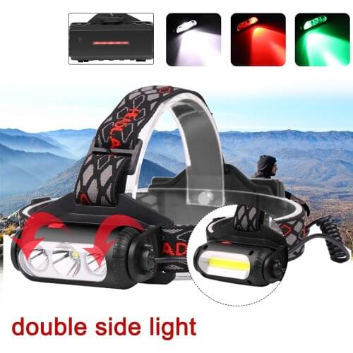 USB Rechargeable T6+COB Headlight Head Lamp Light 7 Mode Flashlight Head Torch Led 18650 Battery Lantern on Forehead