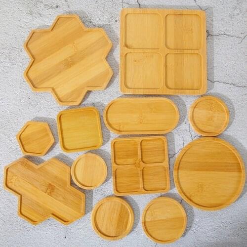 Natural Bamboo Bowls Plates for Succulents Pots Trays Base Stander Garden Decor Home Decoration Round Square Tray Crafts