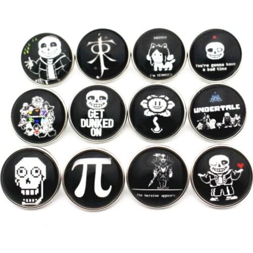 New Arrived 12pcs/lot High Quality Glass Undertale Game Snap Buttons Charms Fit 18mm Snap Necklace Bracelet DIY Jewelry
