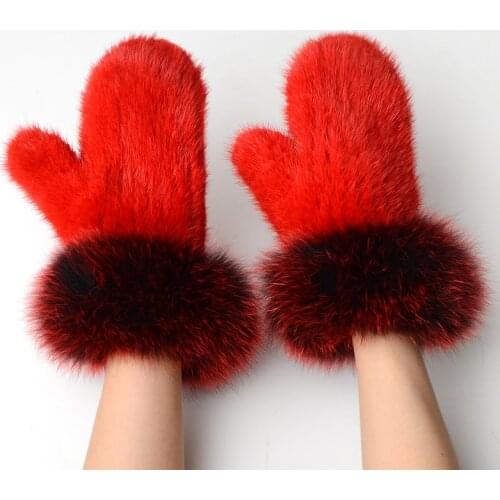 New Knitted Leather Mink Grass Gloves Genuine Fur Fashion Warm Womens Winter Gloves 2021 New Products