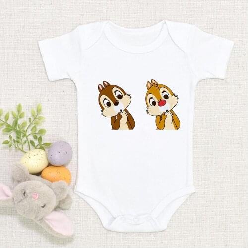 Newborn Baby Clothes White Soft Comfortable Chip Dale Baby Boys Girls Rompers Infant Toddler Printed Comfortable Jumpsuits