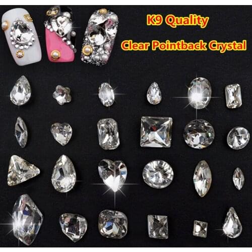 Factory Wholesales 20pcs K9 Teardrop Horse Eye Strass Pointback Cristal Clear Nail Rhinestones Crystal Heart Nail Art Decoration