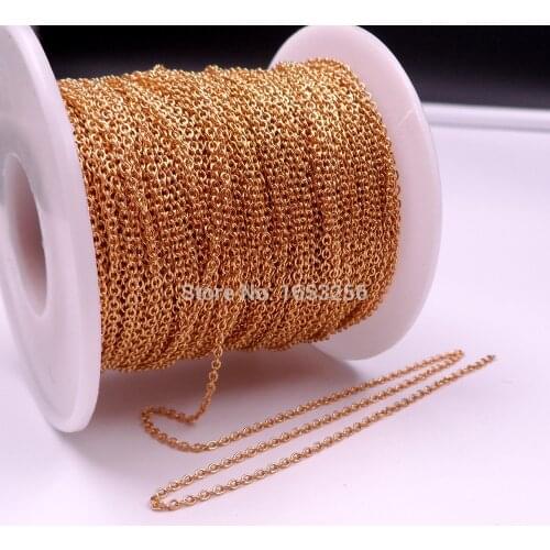 Wholesale 50 Meter /Roll Thin 2mm 18k Gold Plated Stainless Steel Smooth O Link Chain Jewelry Finding /Marking Chain DIY