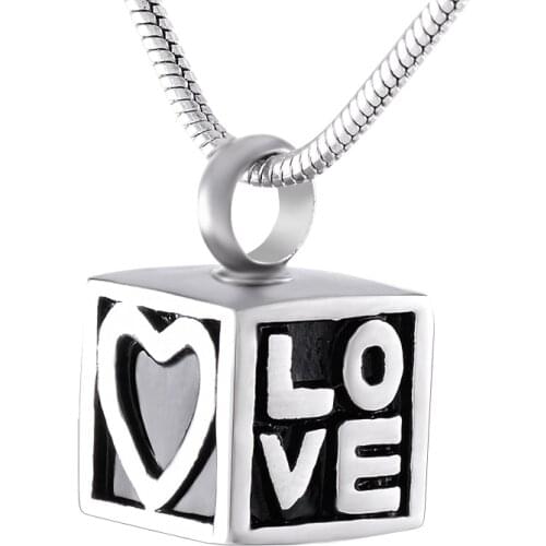 Surgical steel Black plating Cubic cremation pendant LOVE And Heart urn necklace cremation jewelry for forever lovers ashes