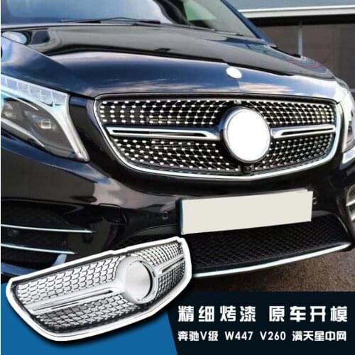 For V260 W447 Diamaond Front Grill Mesh Grille Bumper Hood Guard w/ Camera for Mercedez Benz V Class 2015-2018 Car Accessories