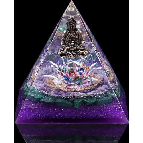 Orgonite Pyramid Malachite With Buddha Natural Crystal Shimmer Spectrolite Stones Jewelry Orgone Energy Healing Reiki Chakra