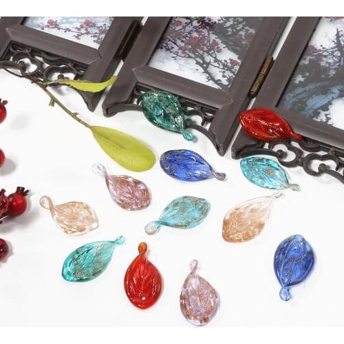 1pc/pack Glass Quicksand Leaves Crystal Leaves Pendant For Jewelry Craft Scrapbook Decoration Clothes DIY