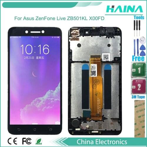 Frame + lcd + Touchscreen For Asus ZenFone Live ZB501KL X00FD LCD Display + Touch Screen Panel Replacement and white/black color