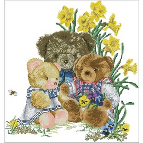 Garden bear patterns counted 11CT 14CT 18CT 28CT DIY Cross Stitch Sets wholesale Cross-stitch Kits Embroidery Needlework