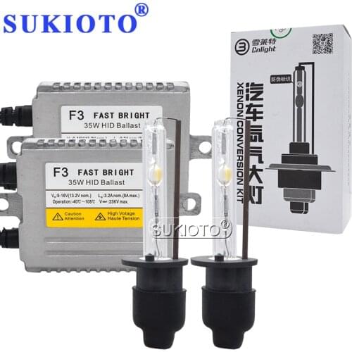SUKIOTO 35W Fast Bright DLT F3 Ballast Kit Xenon Cnlight H7 H1 H3 HB3 HB4 D2H H11 5000K 4300K 6000K HID Replacement Bulb Lamp
