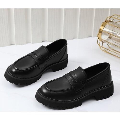 New Women Black Punk Platform Loafers Ladies Round Toe Chunky Heel Vintage Shoes Fashion Female Slip on High Heel Pumps