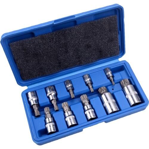 Universal 10Pcs/Set Spline Bit Socket XZN 12 Point MM Triple Square Tamper Proof 4mm-18mm Tool Kit Accessories Car Chrome
