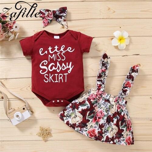 ZAFILLE Baby Girl Clothes For Newborns Little Miss Romper+Floral PrintedDress Set 3pcs Kids Set Suit Newborn Outfits