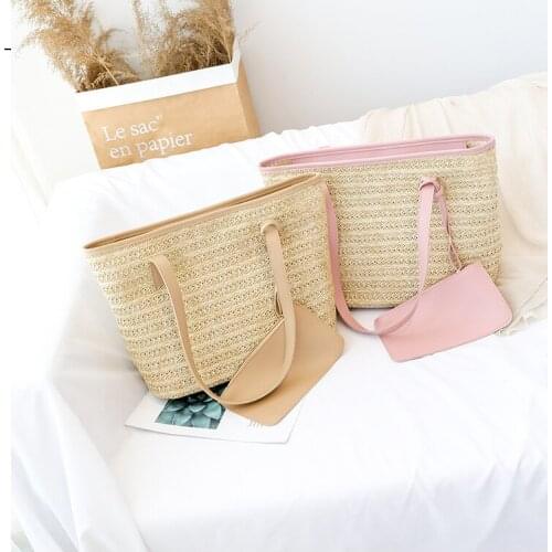 Women Handbag Summer Beach Bag Knitted Straw Large Capacity Totes Leather Women Shoulder Bag Bohemia New