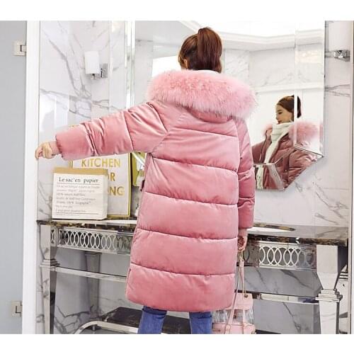 Woman winter coat padded jacket 2020 New Gold Velvet Warm Large Fur Coats Women Long Parka Plus Size Clothing LX2294