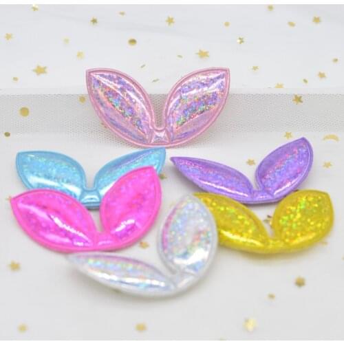12Pcs Glitter Lase Fabric Rabbits Ears Applique Padded Patches for Hair Hoop, Clips, Band, Headwear, Hairdress Accessories G94