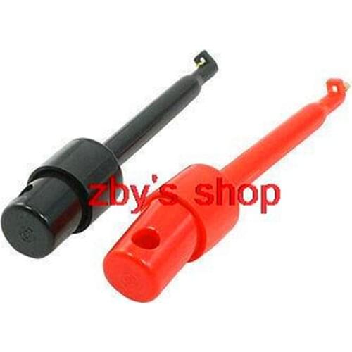 2 pcs Multimeter Lead Wire Probe Test Hook Clip Connector Red Black 2.3"