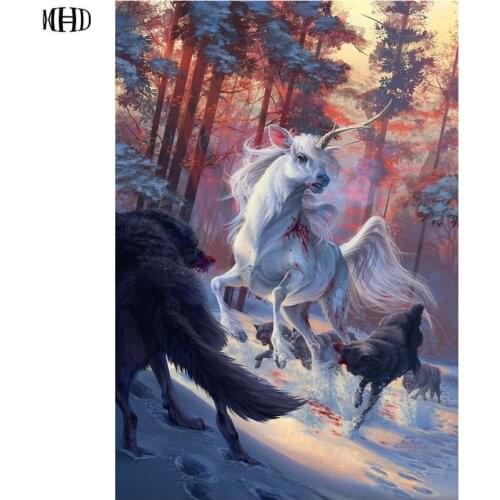 MHD New 5d diy diamond painting Animal wolf bite full square diamond embroidery crystal diamond mosaic handmade art suite