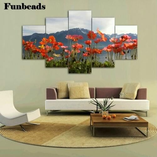 5 Pcs beautiful poppy Daimond Painting Full Square Round Drill 5D Diamond Rhinestone Embroidery Painting Cross Stitch 3d FF081