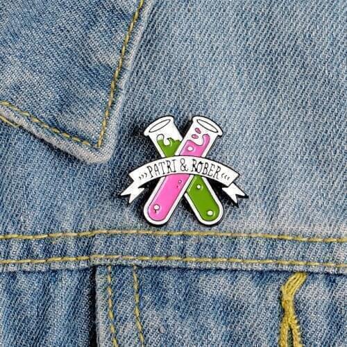 Patri Rober Enamel Brooches pink green Double Test Tube Science Fiction Film Lapel Pin simple creative Badges Jewelry