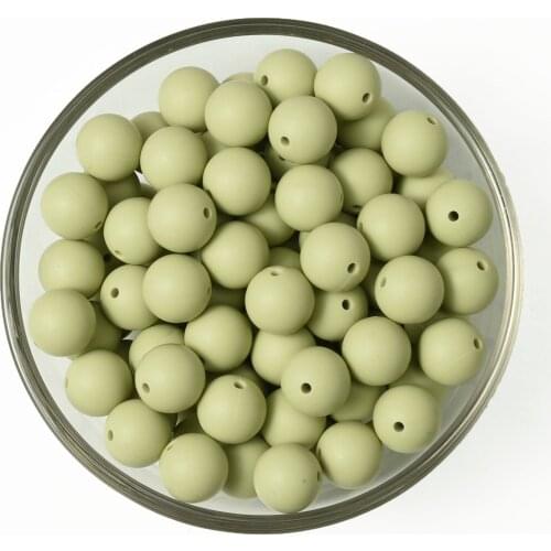 Teeny Teeth 10 PCS Sage Green 12-15 MM Round Loose Silicone Beads Baby Chew Non Toxic BPA Free Food Grade Teething Loose Beads