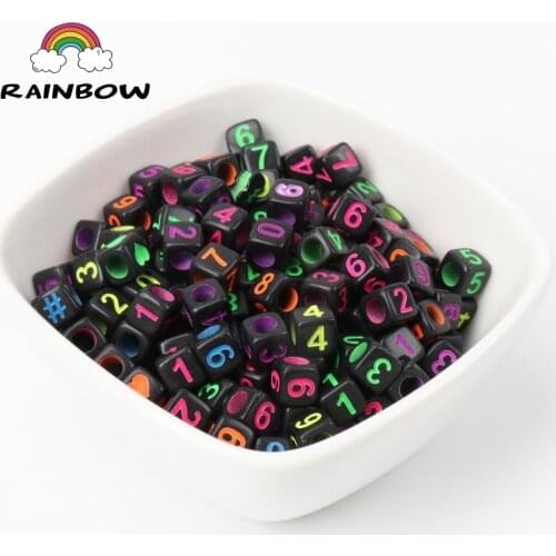 100Pcs 6mm Black Mixed Number Cube Acrylic Spacer Beads For Jewelry Making Accessory Decoration Diy