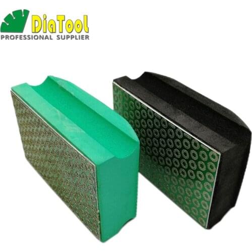 DIATOOL 2pcs Electroplated Diamond Hand Polishing Pad 90X55MM #50+#100 Hard Foam-backed Hand Pad