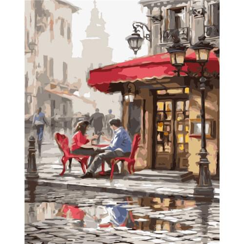 DIY Landscape Painting By Numbers Artwork Modern Wall Art Corner Cafe Acrylic Coloring Paint On Canvas For Home Decors