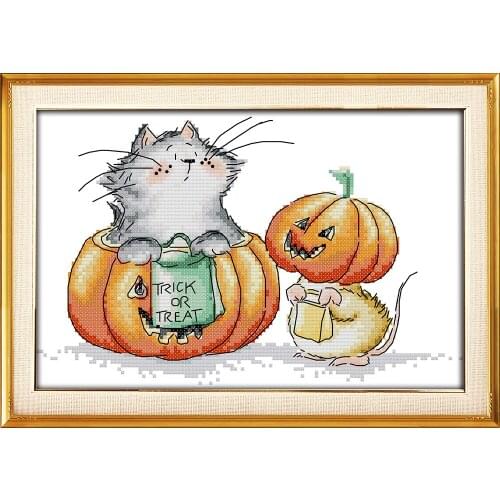 The cat and mouse cross stitch kit aida 14ct 11ct count printed canvas stitches embroidery DIY handmade needlework