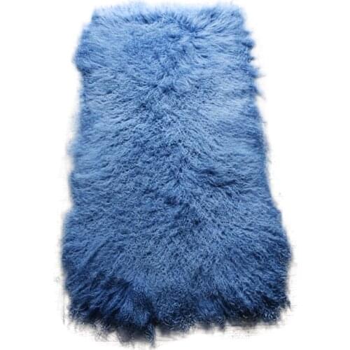 Dyed blue color cheap Price / high quality large curly hair /mongolian sheep fur skin plate