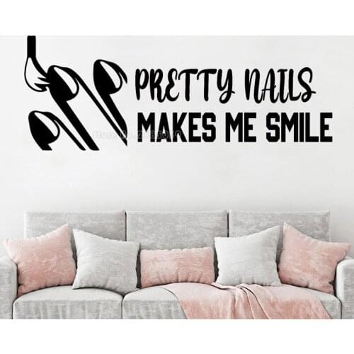 Pretty Nails Make Me Smile Nail Beauty Salon Window Sticker Fashion Nails Makeup Hair Salon Vinyl Wall Decal Decoration LL2687