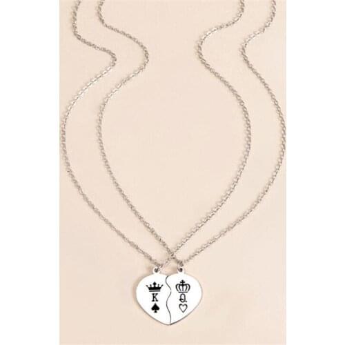 Creative Fashion King And Queen Stainless Steel Couple Necklace Silver Color Heart Lovers Necklace Set Trend Fine Jewelry