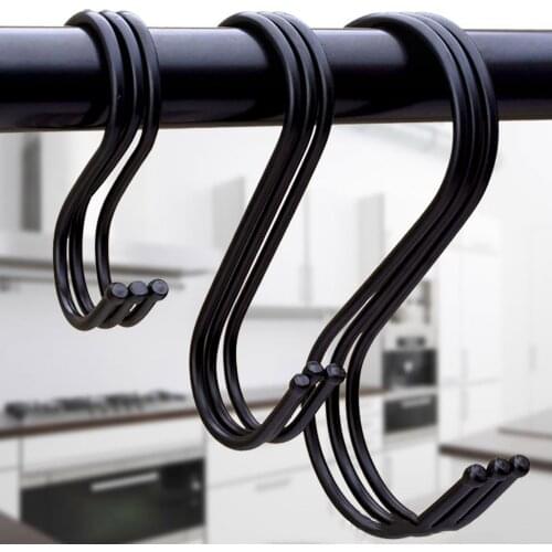 10pcs/6pc Kitchen Hooks Hanging Metal Hook Black/silver Stainless steel closet organizer handbag holder useful Kitchen tools