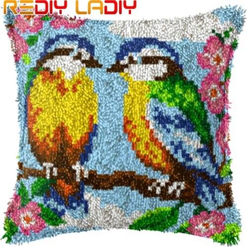 Latch Hook Kits Birds House Cushion Cover Pre-Printed Color Canvas Crocheting Arts & Crafts Pillow Case Sofa Pillows Home Decor