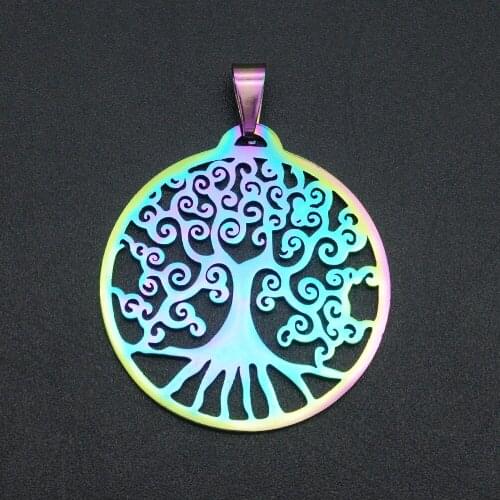 Lyvior Womens Tree of Life Pendant Fashion Stainless Steel Dainty Jewelry Accessories DIY Necklace Colorful Auspicious Cloud