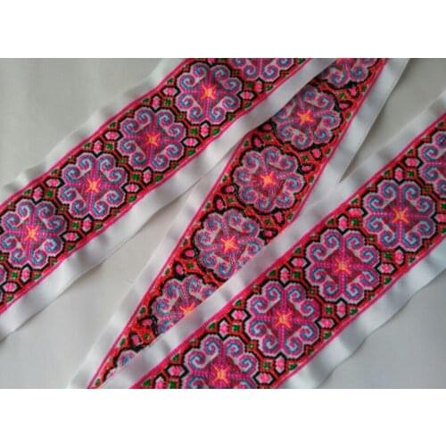 Miao hmong embroidery crochet cotton fabric lace trim 8cm dress collar ribbon tape webbing ethnic tribal thai india boho DIY
