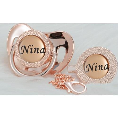 MIYOCAR Personalized any name rose gold bling pacifier and pacifier clip BPA free dummy Luxury unique design pacifier PPG-R