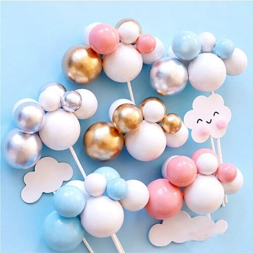Multicolor Ball Cake Topper Clouds Cake Insert Card Baby Shower Happy Birthday Party Dessert Baking Decor Wedding Supplies
